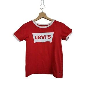 Levi's Girls Short Sleeve Ringer T-Shirt Size L  (12-13) Red White Cotton Logo